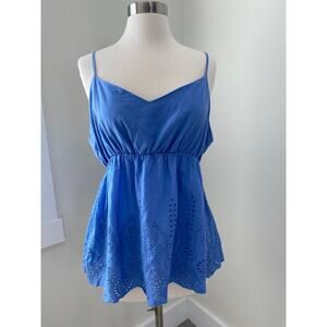 Babydoll Blue Cotton Eyelet Smocked Tank Top Size XL Fairy Cottagecore Y2K Pinup